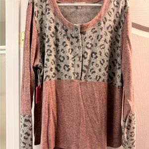 Simply Southern Pink and Gray Leopard Long Sleeve Top